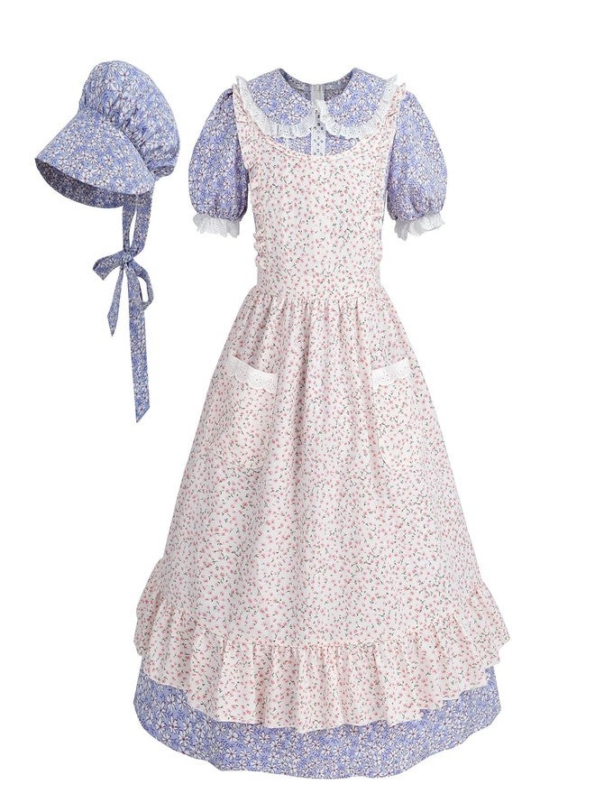 Nuoqi Colonial Costume Girls Prairie Pioneer Dress Laura Ingalls Wilder Costume with Apron Purple, 10-12 - Image 1